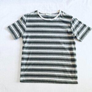 Lindbergh White grey white striped tee shirt Men's Unisex Medium quiet luxury